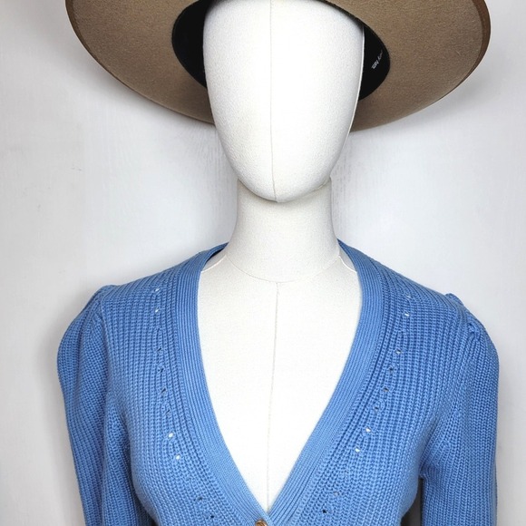 Veronica Beard Parula Dip Dye Ombre Cardigan Sweater 100% Cotton Blue Green M - Picture 4 of 10